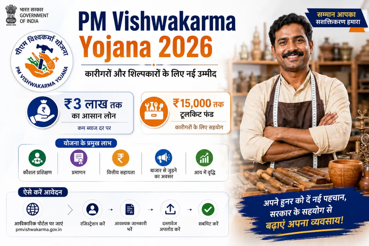 PM Vishwakarma Yojana 2026: कारीगरों को मिलेगा ₹3 लाख का लोन और ₹15,000 टूलकिट फंड, ऐसे करें आवेदन